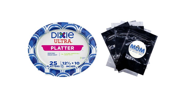 Ultra Platter Disposable Paper Plates, 12.5"x 10", Multi-Color - 1 pack - 25 Count per pack - plus 3 My Outlet Mall Resealable Storage Pouches