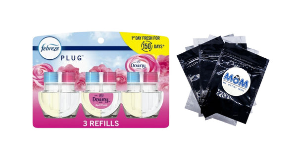 Plug In Air Freshener, Odor-Fighting Oil Refill, Downy April Fresh, 3 Refills - 1 pack - plus 3 My Outlet Mall Resealable Storage Pouches