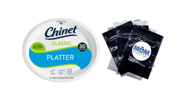 Classic Premium Disposable Paper Platters 12 ⅝ x 10", White - 1 pack - 30 Count per pack - plus 3 My Outlet Mall Resealable Storage Pouches