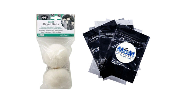 100% Wool Dryer Balls - 1 pack - 2 Count - plus 3 My Outlet Mall Resealable Storage Pouches