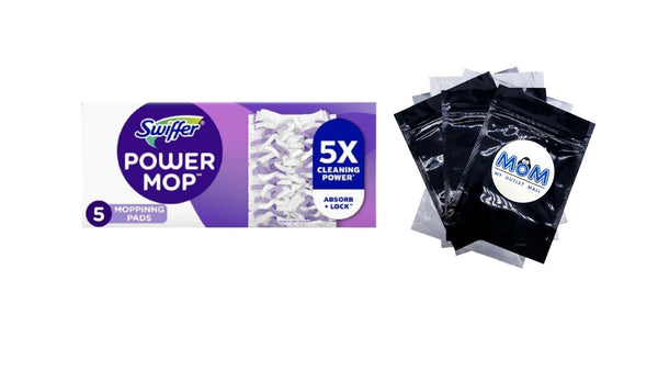 PowerMop Multi-Surface Mopping Pad Refills for Floor Cleaning - 1 pack - 5 count per pack - plus 3 My Outlet Mall Resealable Storage Pouches