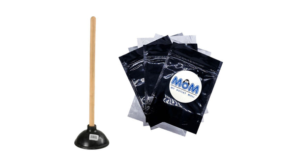 Rubber Toilet Plunger with Wood Handle. Clears Toilets, Sinks, Drains - 1 pack - plus 3 My Outlet Mall Resealable Storage Pouches