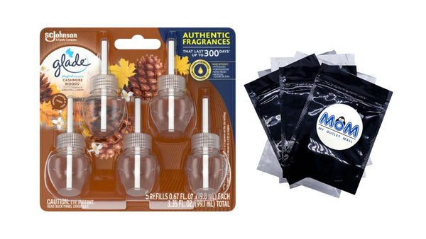 Plug-ins Scented Oil, Cashmere Woods, Fragrance Infused with Essential Oils, 5 Refills - 1 pack - plus 3 My Outlet Mall Resealable Storage Pouches