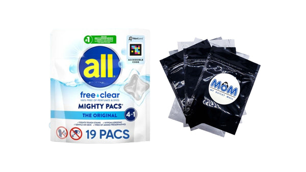 Mighty Pacs Laundry Detergent Pacs, Free Clear for Sensitive Skin, Unscented and Dye Free - 1 pack - 19 Count - plus 3 My Outlet Mall Resealable Storage Pouches