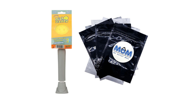 Dish Wand, Soap Dispensing Dish Brush, Texture Changing Sponge, Dish Scrub Brush with Scraper, Scrubbing Head, & Drip Stand - 1 pack plus 3 My Outlet Mall Resealable Storage Pouches