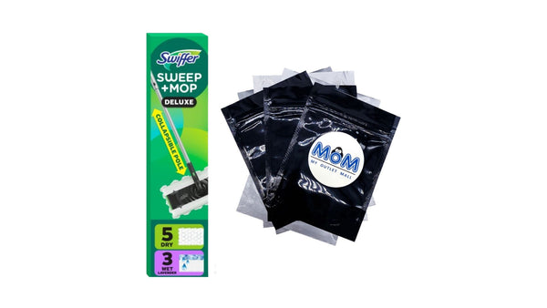 Sweep and Mop Deluxe, 2-in-1 Mopping and Sweeping Kit, Multi-Surface Floor Cleaning, Kit Includes 1 Sweeper Device, 5 Heavy Duty Dry Sweeping Cloths, 3 Heavy Duty Wet Mopping Cloths - 1 pack - plus 3 My Outlet Mall Resealable Storage Pouches