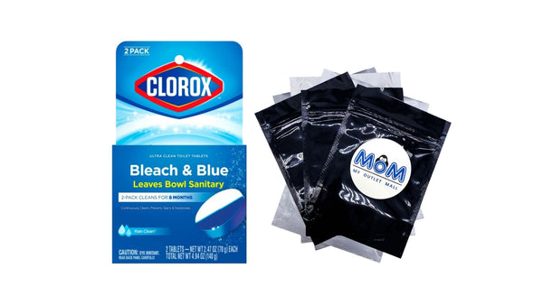 Bleach and Blue Toilet Bowl Cleaner Tablets, Rain Clean - 1 pack - 2 Count - plus 3 My Outlet Mall Resealable Storage Pouches