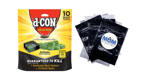 Refillable Corner Fit Mouse Bait Station, 1 Trap and 10 Baits - 1 pack - plus 3 My Outlet Mall Resealable Storage Pouches