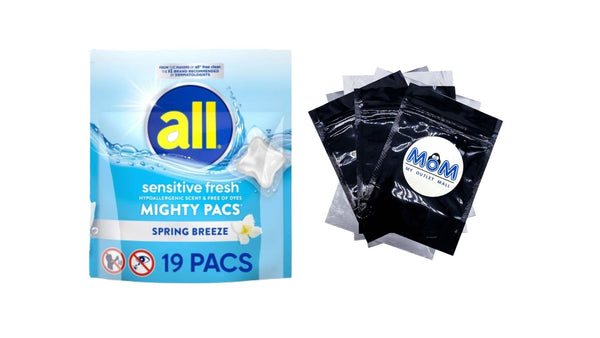 Sensitive Fresh Mighty Pacs Laundry Detergent Pacs, Hypoallergenic Spring Breeze Scent, Gentle for Sensitive Skin, HE Compatible - 1 pack - 19 Count - plus 3 My Outlet Mall Resealable Storage Pouches
