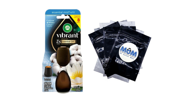 Essential Mist - Vibrant Refill, Cotton and White Lotus - 1 pack - plus 3 My Outlet Mall Resealable Storage Pouches