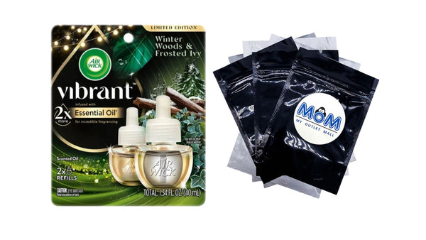Vibrant Plug in Scented Oil Refill, Winter Woods and Frosted Ivy, 2 Refill  - 1 pack - plus 3 My Outlet Mall Resealable Storage Pouches