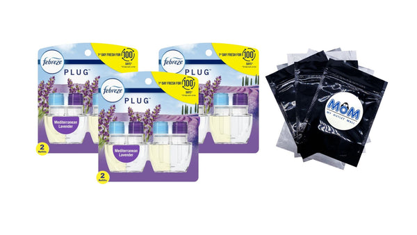 Plug Refill Odor-Fighting Air Freshener Mediterranean Lavender Scent, 2 Refills - 3 packs - plus 3 My Outlet Mall Resealable Storage Pouches