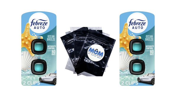 Car Air Freshener, Odor-Fighting Car Vent Clip, Ocean Breeze - 2 packs - 2 count per pack plus 3 My Outlet Mall Resealable Storage Pouches