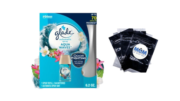Automatic Spray Air Freshener Starter Kit, 1 Holder and 1 Refill, Aqua Waves, Fragrance Infused with Essential Oils - 1 pack -plus 3 My Outlet Mall Resealable Storage Pouches