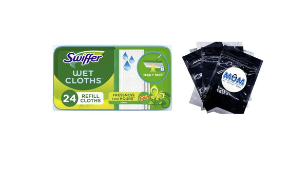 Sweep + Mop, Wet Pads Refill, Floor Cleaner, Cleaning Cloths, Gain - 1 pack - 24 count per pack - plus 3 My Outlet Mall Resealable Storage Pouches