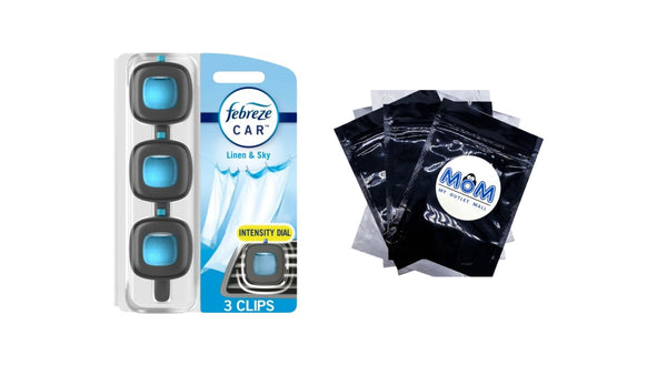 Air Freshener, Odor-Fighting Car Vent Clip, Linen & Sky - 1 pack - 3 count  per pack plus 3 My Outlet Mall Resealable Storage Pouches