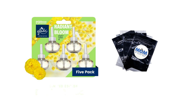 PlugIns Scented Oil Air Freshener, Radiant Bloom Limited Edition, 3.35 oz - 1 pack - 5 Count  per pack - plus 3 My Outlet Mall Resealable Storage Pouches