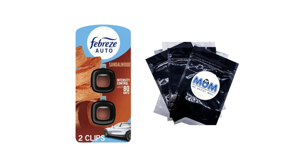 Car Air Freshener, Odor-Fighting Car Vent Clip, Sandalwood - 1 pack - 2 count per pack plus 3 My Outlet Mall Resealable Storage Pouches