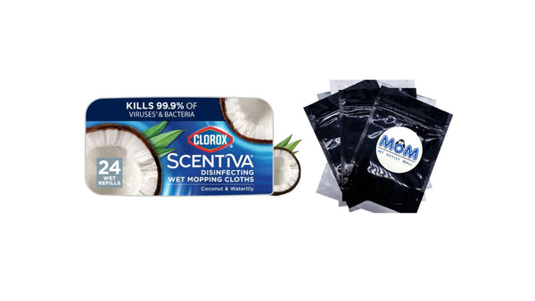 Scentiva Disinfecting Wet Mop Pads, Coconut & Waterlily - 1 pack - 24 count per pack - plus 3 My Outlet Mall Resealable Storage Pouches