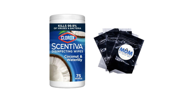 Scentiva Bleach-Free Cleaning Wipes, Coconut and Waterlily - 1 pack - 75 count per pack - plus 3 My Outlet Mall Resealable Storage Pouches