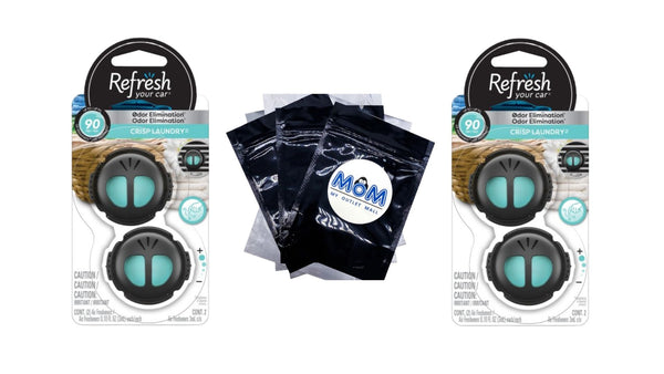 Mini Diffuser Car Air Fresheners, Crisp Laundry Scent - 2 packs - 2 count per pack plus 3 My Outlet Mall Resealable Storage Pouches
