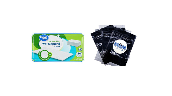 Wet Mopping Cloths - 1 pack - 24 count per pack - plus 3 My Outlet Mall Resealable Storage Pouches