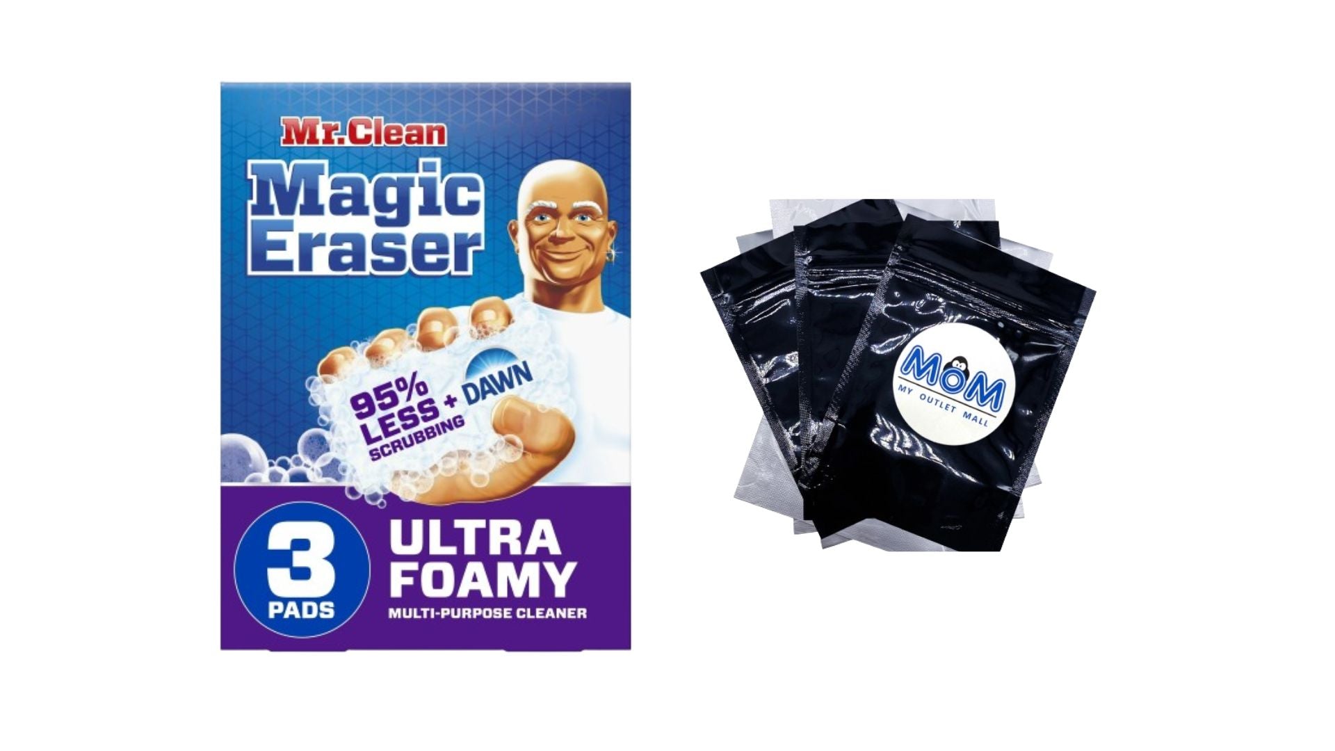 Magic Eraser Ultra Foamy Multi Purpose Cleaner  - 1 pack - 3 count per pack - plus 3 My Outlet Mall Resealable Storage Pouches