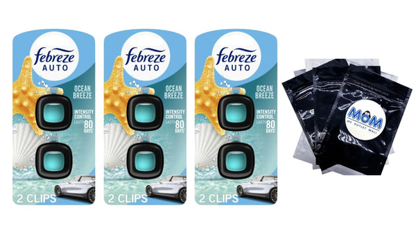 Car Air Freshener, Odor-Fighting Car Vent Clip, Ocean Breeze - 3 packs - 2 count per pack plus 3 My Outlet Mall Resealable Storage Pouches