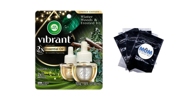 Vibrant Plug in Scented Oil Refill, Winter Woods and Frosted Ivy - 1 pack - 2 Count per pack - plus 3 My Outlet Mall Resealable Storage Pouches