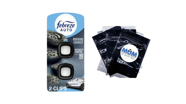 Car Air Freshener, Odor-Fighting Car Vent Clip, Morning Shower - 1 pack - 2 count per pack plus 3 My Outlet Mall Resealable Storage Pouches