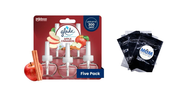 PlugIns Scented Oil 5 Refills, Air Freshener, Apple Cinnamon, Essential Oil Infused Wall Plug In, 3.35 FL oz - 1 pack - 5 Count per pack - plus 3 My Outlet Mall Resealable Storage Pouches