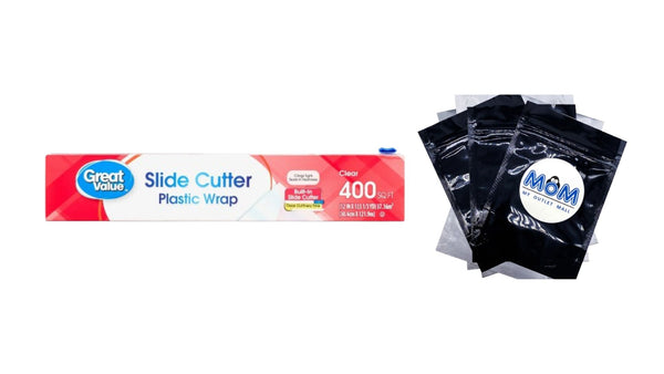 Slide Cutter Plastic Wrap - 1 pack -  400 square feet per pack - plus 3 My Outlet Mall Resealable Storage Pouches