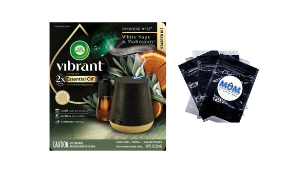 Essential Mist Vibrant Starter Kit, Diffuser + 1 Refill, White Sage and Mahogany - 1 pack - 1 count per pack - plus 3 My Outlet Mall Resealable Storage Pouches