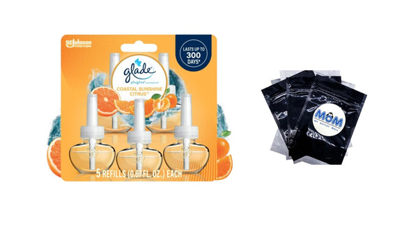 PlugIns Air Freshener Refills, Mothers Day Gifts, Coastal Sunshine Citrus, Infused with Essential Oils, 0.67 oz - 1 pack - 5 Count  per pack - plus 3 My Outlet Mall Resealable Storage Pouches