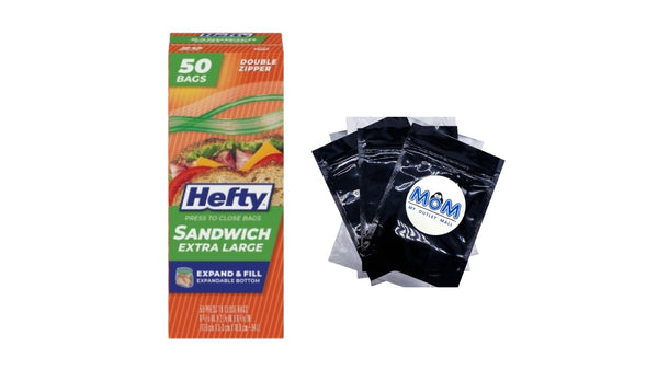 Press to Close Plastic Bags for Food Storage, XL Sandwich Size  - 1 pack -  50 Count per pack - plus 3 My Outlet Mall Resealable Storage Pouches