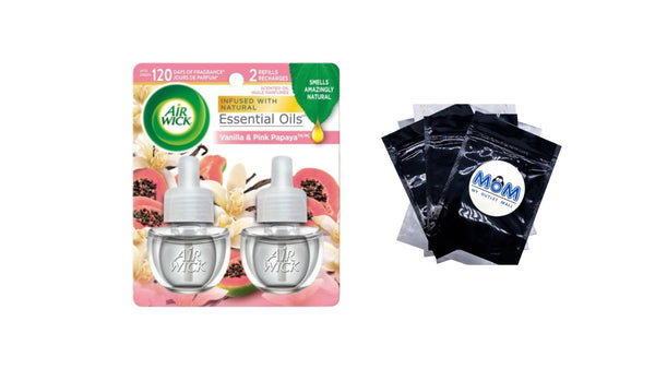 Plug in Scented Oil Refill, Vanilla and Pink Papaya, Air Freshener, Essential Oils - 1 pack - 2 Count per pack - plus 3 My Outlet Mall Resealable Storage Pouches