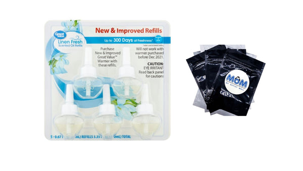 Plug-in Scented Oil Refills, Linen Fresh, 0.67 oz - 1 pack - 5 count per pack - plus 3 My Outlet Mall Resealable Storage Pouches