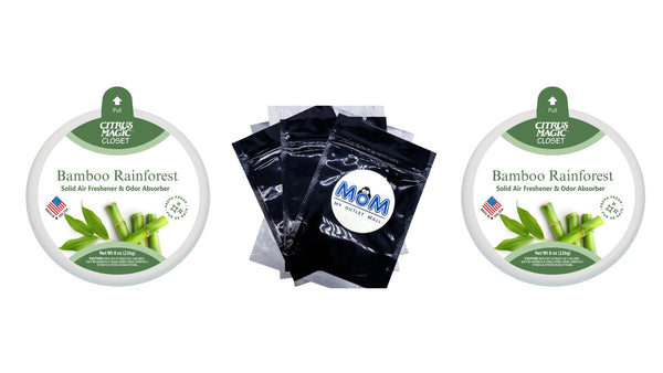 For Closets Odor Absorbing Solid Air Freshener, Bamboo Rainforest -  2 packs - 8 oz per pack plus 3 My Outlet Mall Resealable Storage Pouches