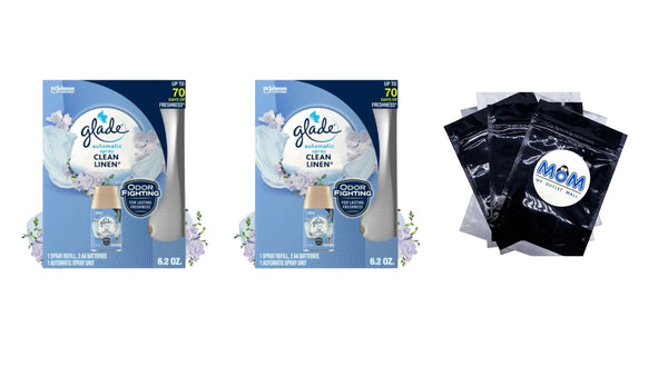 Automatic Spray Air Freshener Starter Kit, 1 Holder and 1 Refill, Clean Linen, Fragrance Infused with Essential Oils - 2 packs - plus 3 My Outlet Mall Resealable Storage Pouches