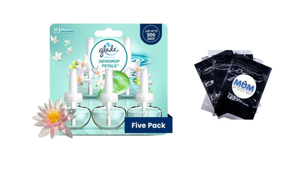 PlugIns Refills Air Freshener, Dewdrop Petals, 3.35 oz - 1 pack - 5 Count per pack - plus 3 My Outlet Mall Resealable Storage Pouches