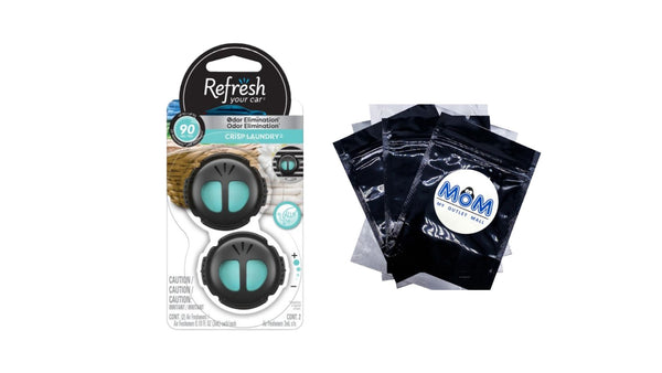 Mini Diffuser Car Air Fresheners, Crisp Laundry Scent - 1 pack - 2 count per pack plus 3 My Outlet Mall Resealable Storage Pouches