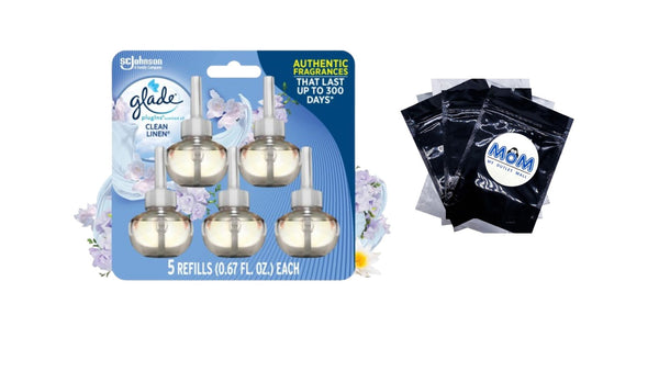 PlugIns Scented Oil, Air Freshener, Clean Linen, 0.67 oz - 1 pack - 5 Count per pack - plus 3 My Outlet Mall Resealable Storage Pouches