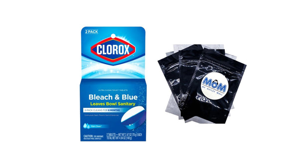 Bleach and Blue Toilet Bowl Cleaner Tablets, Rain Clean - 1 pack -  2 count per pack - plus 3 My Outlet Mall Resealable Storage Pouches