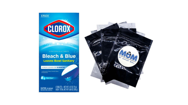 Bleach and Blue Toilet Bowl Cleaner Tablets, Rain Clean - 1 pack - 4 Count - plus 3 My Outlet Mall Resealable Storage Pouches