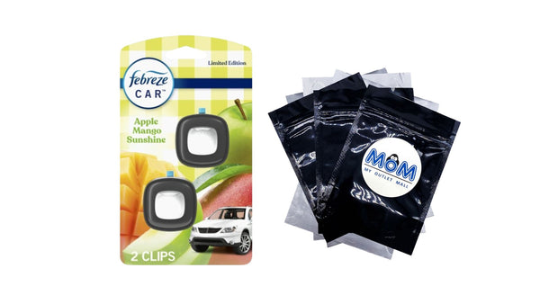 Car Air Freshener, Odor-Fighting Car Vent Clip, Apple Mango Sunshine, 2 Count - 1 pack - plus 3 My Outlet Mall Resealable Storage Pouches