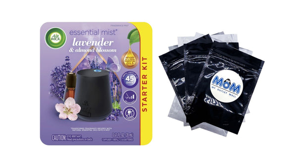 Essential Mist Starter Kit (Diffuser + Refill), Lavender and Almond Blossom, Essential Oils - 1 pack - plus 3 My Outlet Mall Resealable Storage Pouches