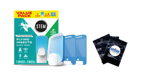 Light Trap, Attracts and Traps Flying Insects, Emits Soft Blue Light, [Includes Starter Kit with 1 Light Trap and 2 Cartridges]- 1 pack - plus 3 My Outlet Mall Resealable Storage Pouches