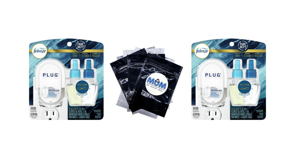 Plug In Air Freshener, Odor-Fighting Scented Oil Starter Kit, Ocean Scent, Warmer and 1 Refill - 2 packs - plus 3 My Outlet Mall Resealable Storage Pouches