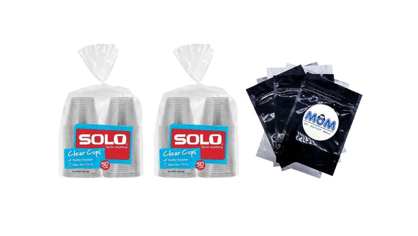 Party Disposable Plastic Cups, Clear, 9 oz - 2 packs - 50 Count per pack - plus 3 My Outlet Mall Resealable Storage Pouches