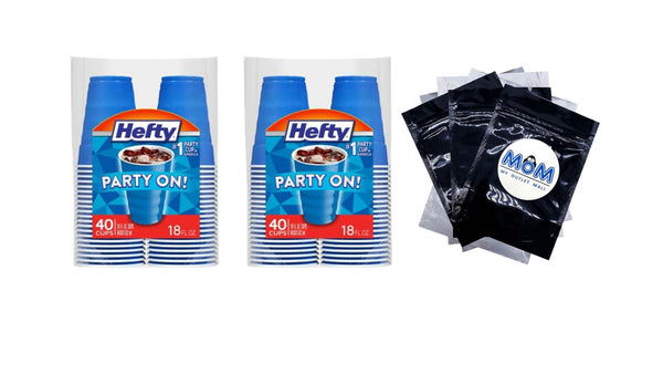 Party On Disposable Plastic Cups, Marine Blue, 18 oz - 2 packs - 40 Count per pack - plus 3 My Outlet Mall Resealable Storage Pouches